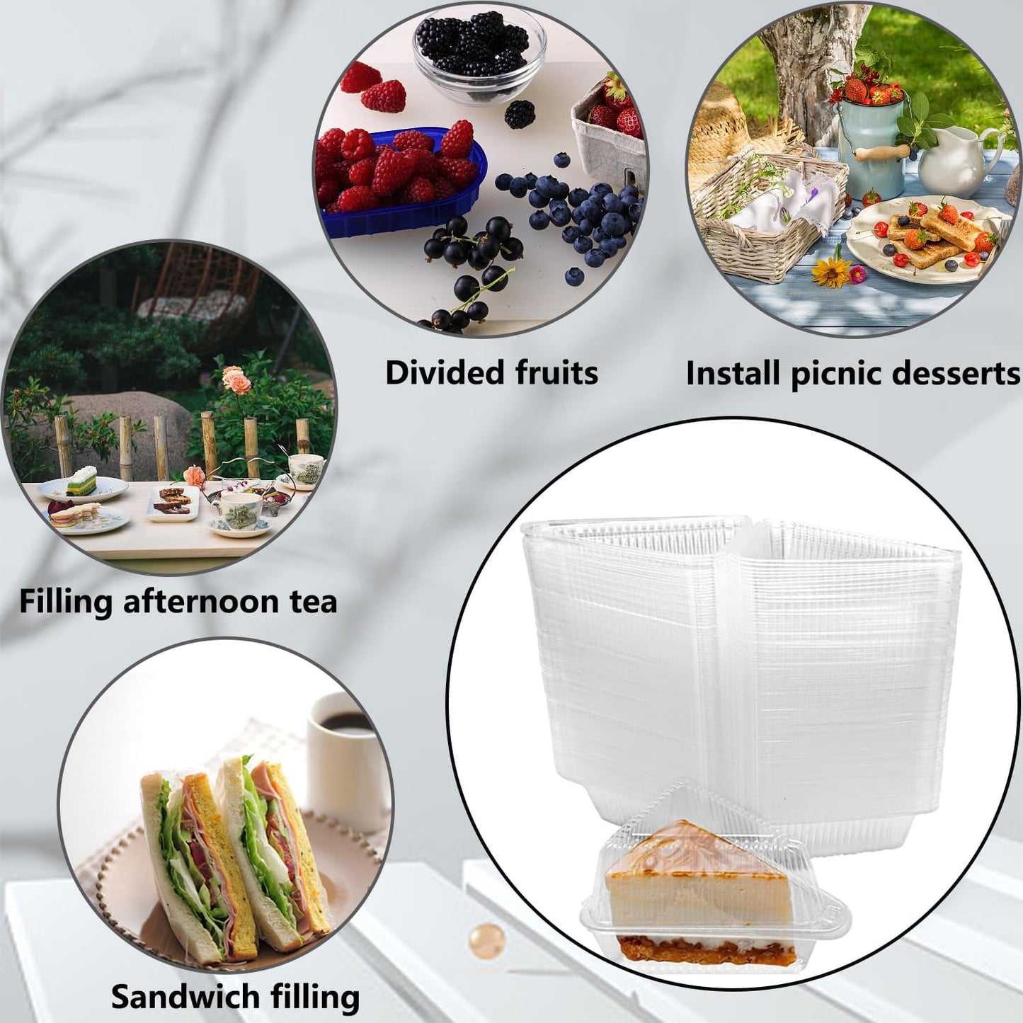 Goiio 300 Pieces Cake Slice Plastic Containers, 4.33 Inches Hinged Lid Cheese Cake Container, for Home, Bakery and Cafe