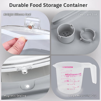 Komzon Rice Storage Containers, Collapsible 20 to 30Lbs Food Storage Bin Dispenser with Rolling Wheel and Clear Airtight Lid, BPA Free Flour, Sugar, Cereal and Dog Cat Pet food Containers