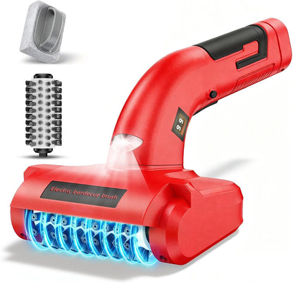 Electric Grill Brush, Electric BBQ Grill Cleaner Cordless Rechargeable 700 RPM Grill Cleaning Brush for Outdoor Barbecue Grill with LED Light, Stainless Steel Brush, Cleaning Stone, Safety Lock