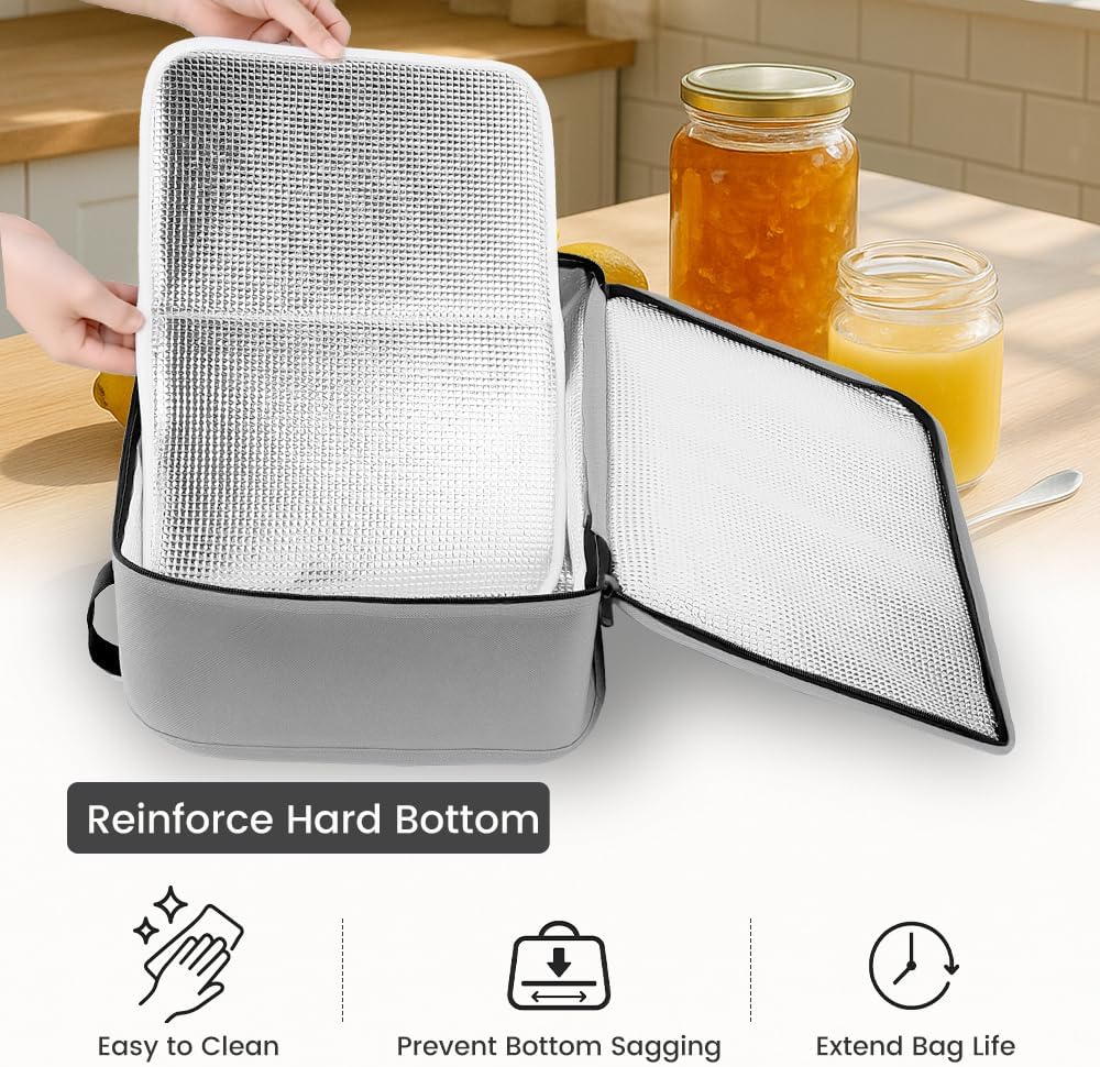 Insulated Resuable Casserole Carrier Bag for Hot or Cold Food, Foldable Portable Prep Carrier, Thermal Food Transport Bag for 9''x13'' & 11''x15'' Baking Pan, Travel Picnic Cake Dessert lunch, Black
