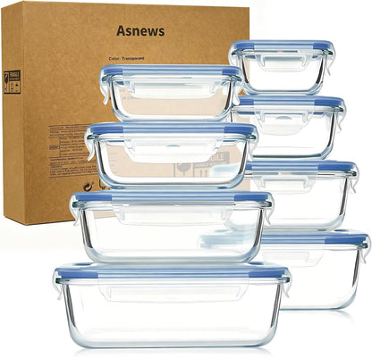 8 Pack Glass Meal Prep Containers with Lids, Glass Food Storage Containers with Snap Locking Lids, Airtight Lunch Containers for Microwave, Oven, Freezer and Dishwasher BPA Free (Green)
