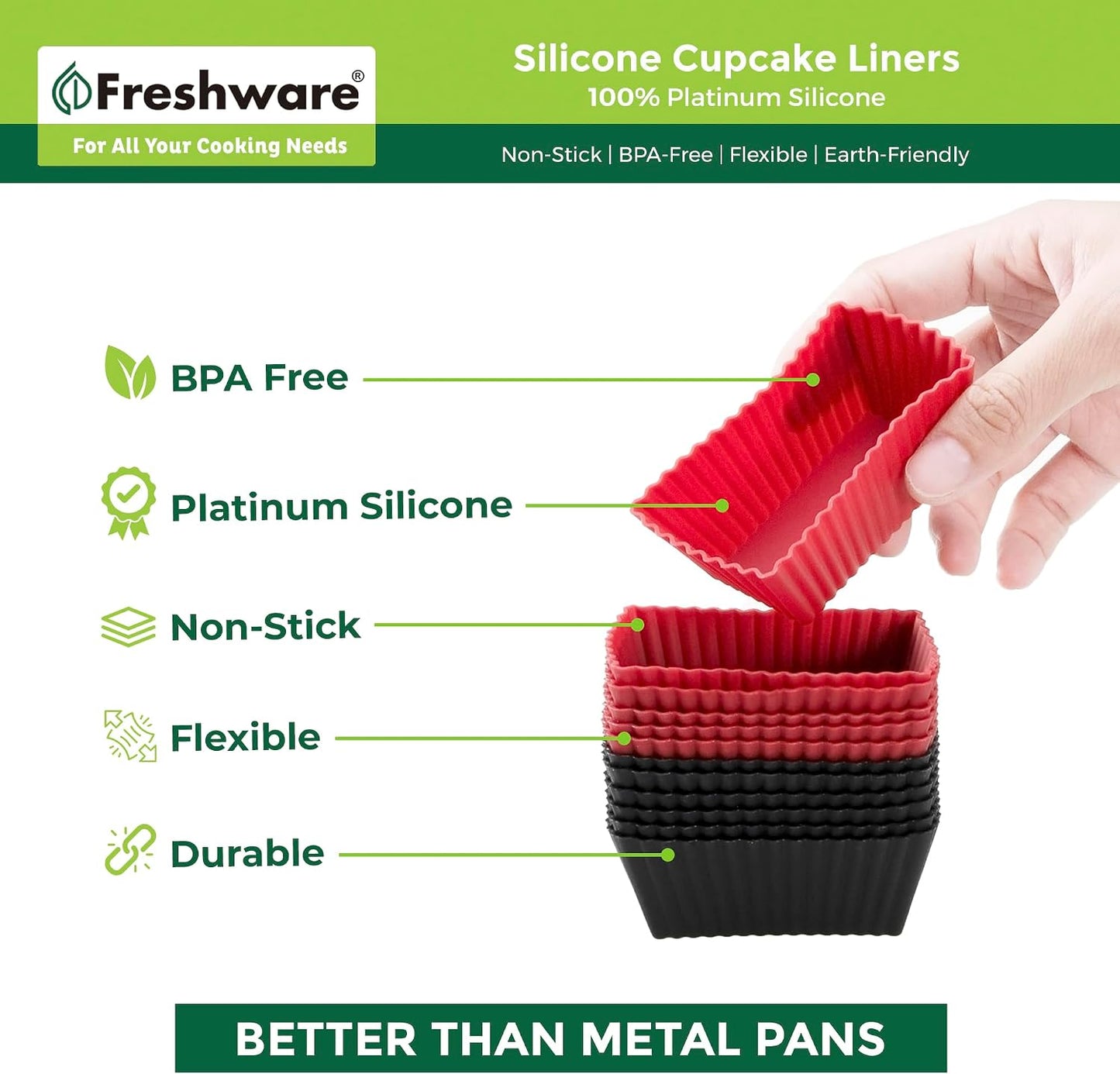 Freshware Cupcake Liners, Pack of 12 Silicone Muffin Cups, 3 Inch Baking Cups, Reusable & Non-stick Cupcake Liners for Party Halloween Christmas, Flower
