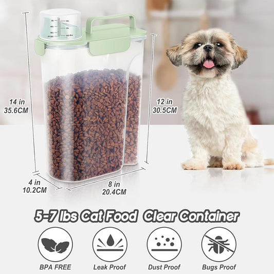 LEAWALK 5-7Lbs Dog Cat Food Storage Container with Upgraded Large Nozzle BPA-free, 4 Snap Seals Plastic Pet Food Storage Containers with Handles are Easy to Clean and Carry