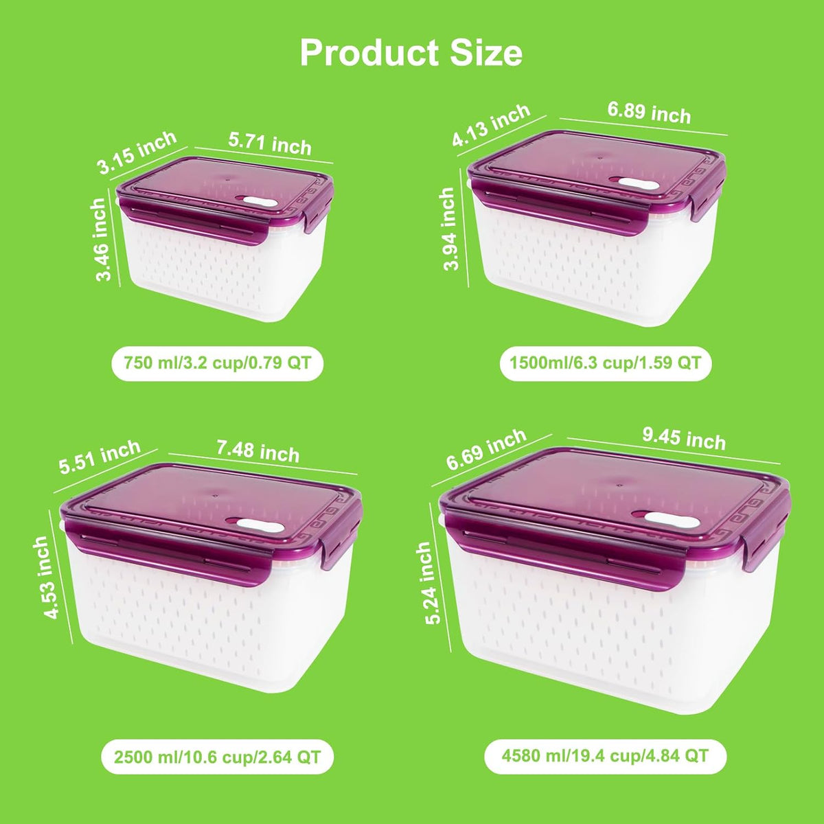 12 Pieces Fruit Storage Containers For Fridge with Removable Colanders