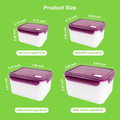 12 Pieces Fruit Storage Containers For Fridge with Removable Colanders