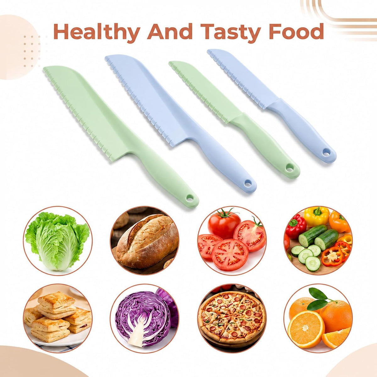 4Pcs Lettuce Knife Plastic Serrated Cutter for Veggie Fruit Cake 11''/8.5''