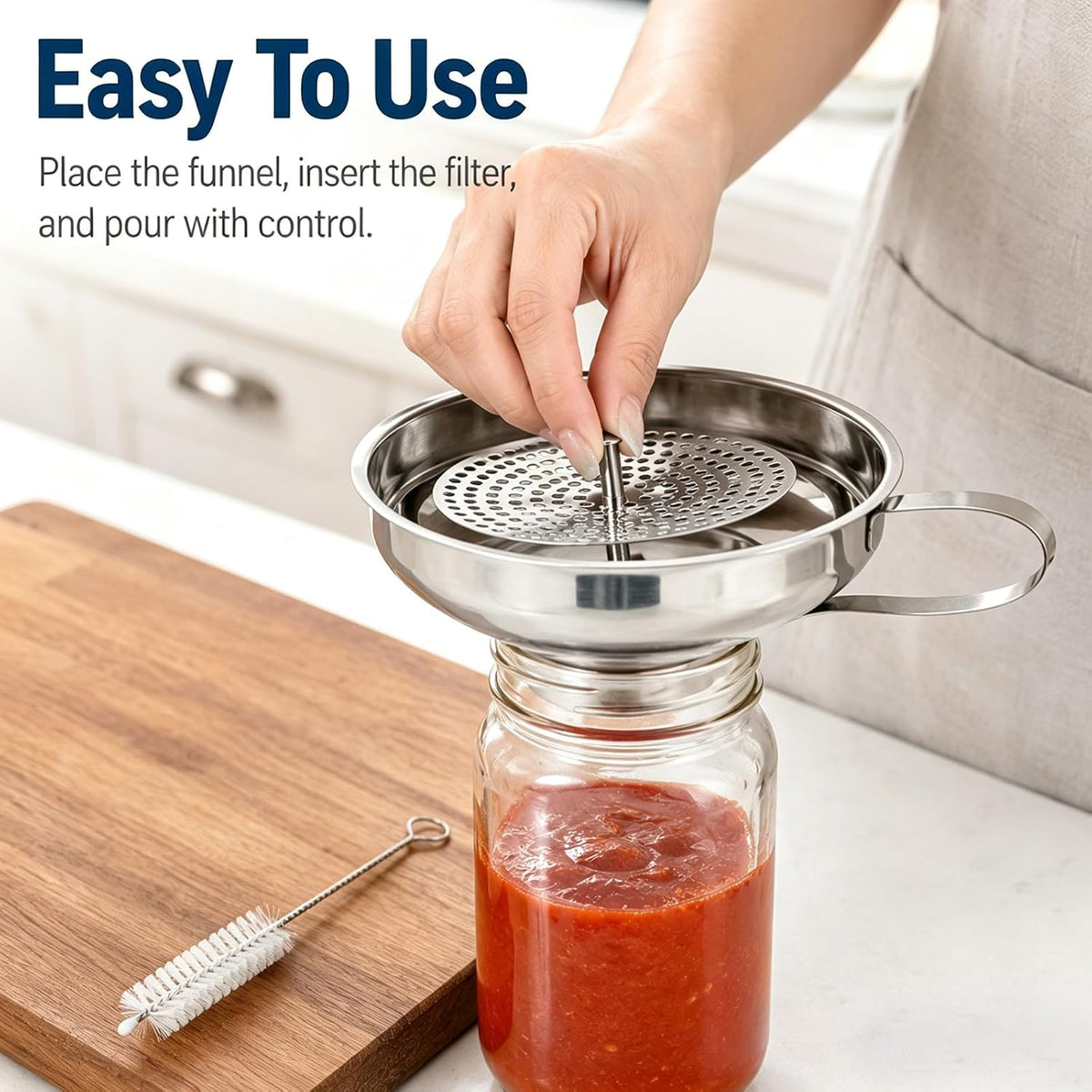 Canning Funnel with Strainer, Wide Mouth Funnel for Mason jar, Stainless Steel Canning Supplies with Cleaning Brush for Kitchen Use, 3 Pack (Small and Large)