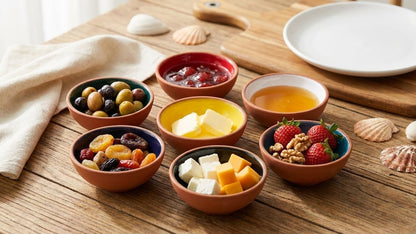 Terracotta Pinch Bowls Set of 8 – Small Ceramic Prep Bowls for Spices, Sauces & Dips – Mini Dipping Bowl for Kitchen Prep, Serving & Charcuterie – Colorful Handmade-Style Bowl