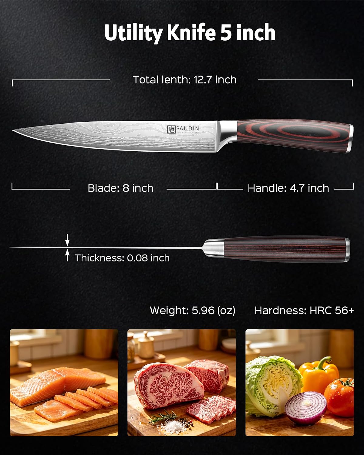 PAUDIN Cheese Knife, 5” Serrated Knife for Block Cheese,Sharp Tomato Knives