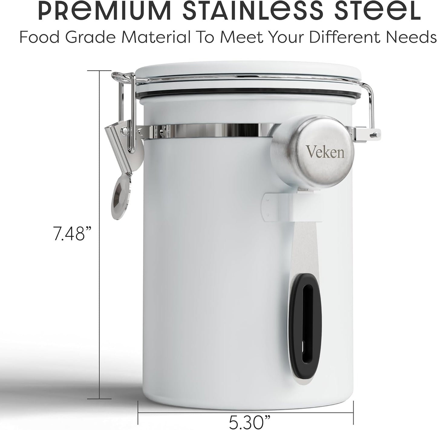 Veken Coffee Canister with Window, Family Choice Awards Winner, Airtight Stainless Steel Home Kitchen Food Storage Container with Lids for Grounds, Beans, Tea, Flour,Cereal,Sugar Jars,Scoop,16OZ,Black