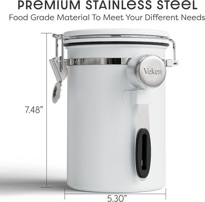 Veken Coffee Canister with Window, Family Choice Awards Winner, Airtight Stainless Steel Home Kitchen Food Storage Container with Lids for Grounds, Beans, Tea, Flour,Cereal,Sugar Jars,Scoop,16OZ,Black