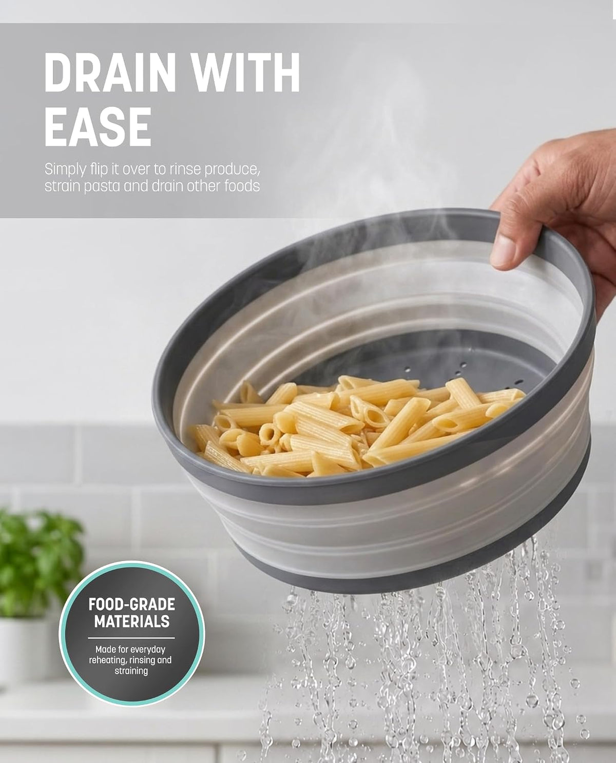 Gevoli Collapsible Microwave Splatter Cover with Strainer Draining Base (Gray)