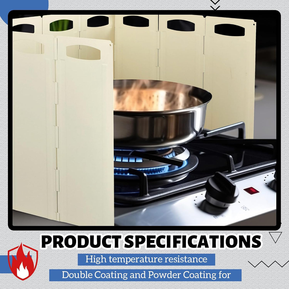 Geelin 10 Sided Oil Splatter Guard 5.7''x15.7'' Protection Splatter Shield for Stove for Kitchen Frying, Heat Resistant, Easy Clean, Adjustable Panels for Ultimate Protection