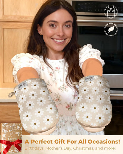 100% Thick Cotton Mini Oven Mitts Silicone Grip Lemon & Birds