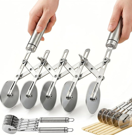 5 Wheel Pastry Cutter, Stainless Steel Adjustable Dough Cutter with Locking Screws, Pastry Wheel Cutter Tool with Handle for Dough, Pasta, and Baking