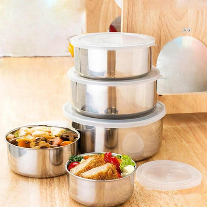5 Pcs Stainless Steel Mixing Bowls with Lids, Nesting Food Storage Containers for Kitchen Fridge, Stackable Metal Serving & Prep Bowl Set