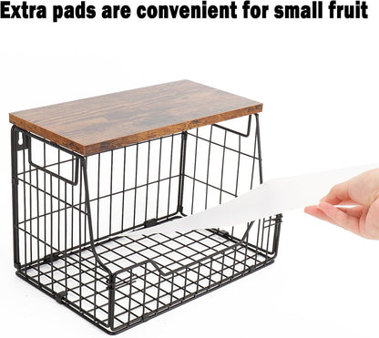 Livabber Fruit Basket for Kitchen, Metal Fruit Vegetable Storage Bin with 2 Banana Hangers, Countertop Wire Basket Organizer for Snack Potato Onion, Screw Mounted or Stand (Black, 1 Pack)