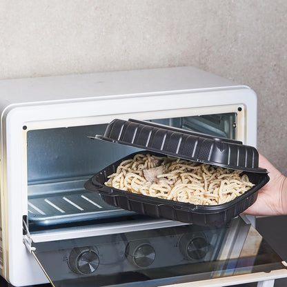 8X8 3-Compartment 50-Pack Plastic Clamshell Takeout Food Trays Heavy Duty Togo Disposable Box Carryout Meal Prep Packaging Catering Hinged Containers With Secure Snap Lid (Formerly FULING)