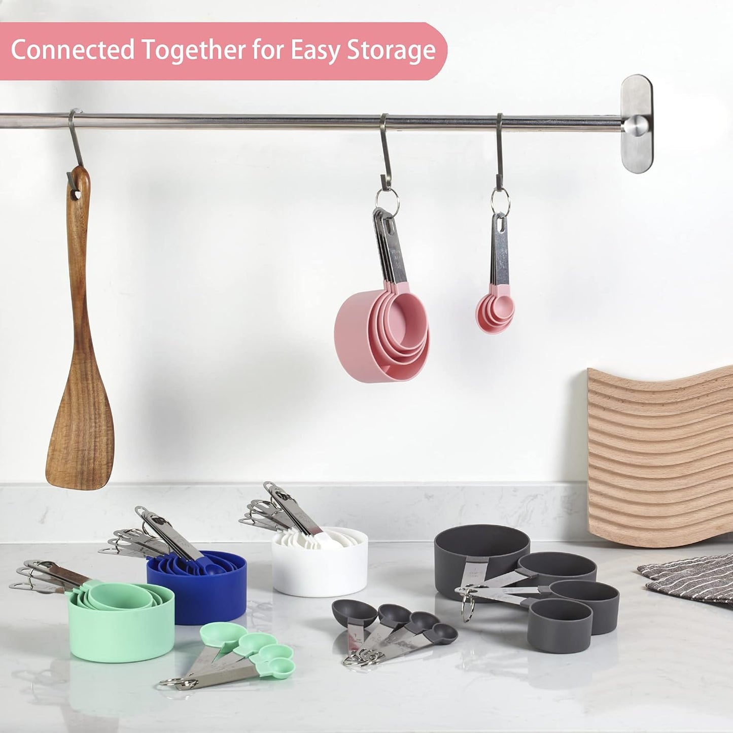 Measuring Cups and Spoons Set of Huygens Kitchen Gadgets 10 Pieces, Stackable Stainless Steel Handle Measuring Cups for Measuring Dry and Liquid Ingredient (Gray)