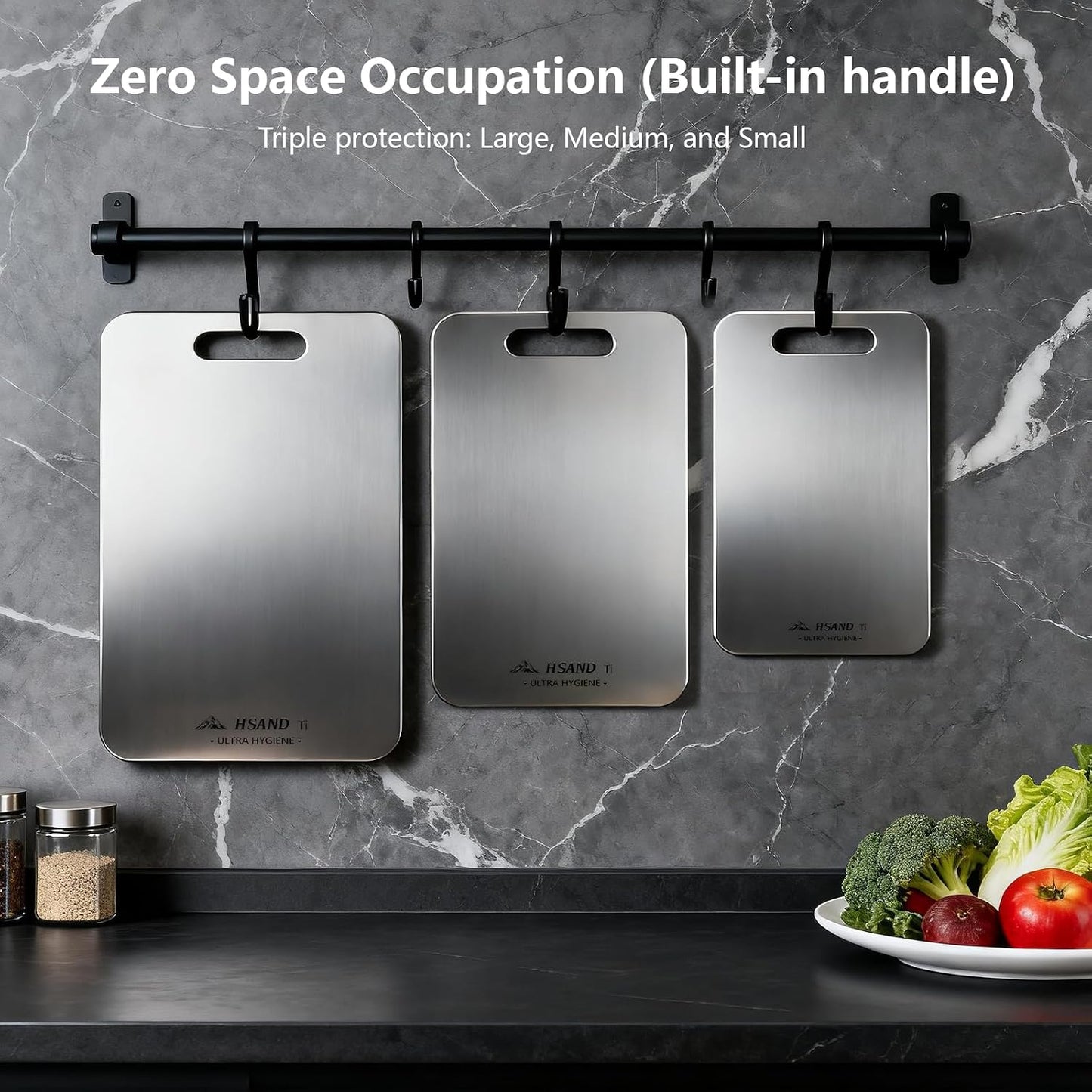 3-Pack Titanium Cutting Board Set, Non-Slip & Double-Sided Design, 100% Pure Titanium Food-Grade Non Toxic Cutting Board, Knife-Friendly, Dishwasher Safe