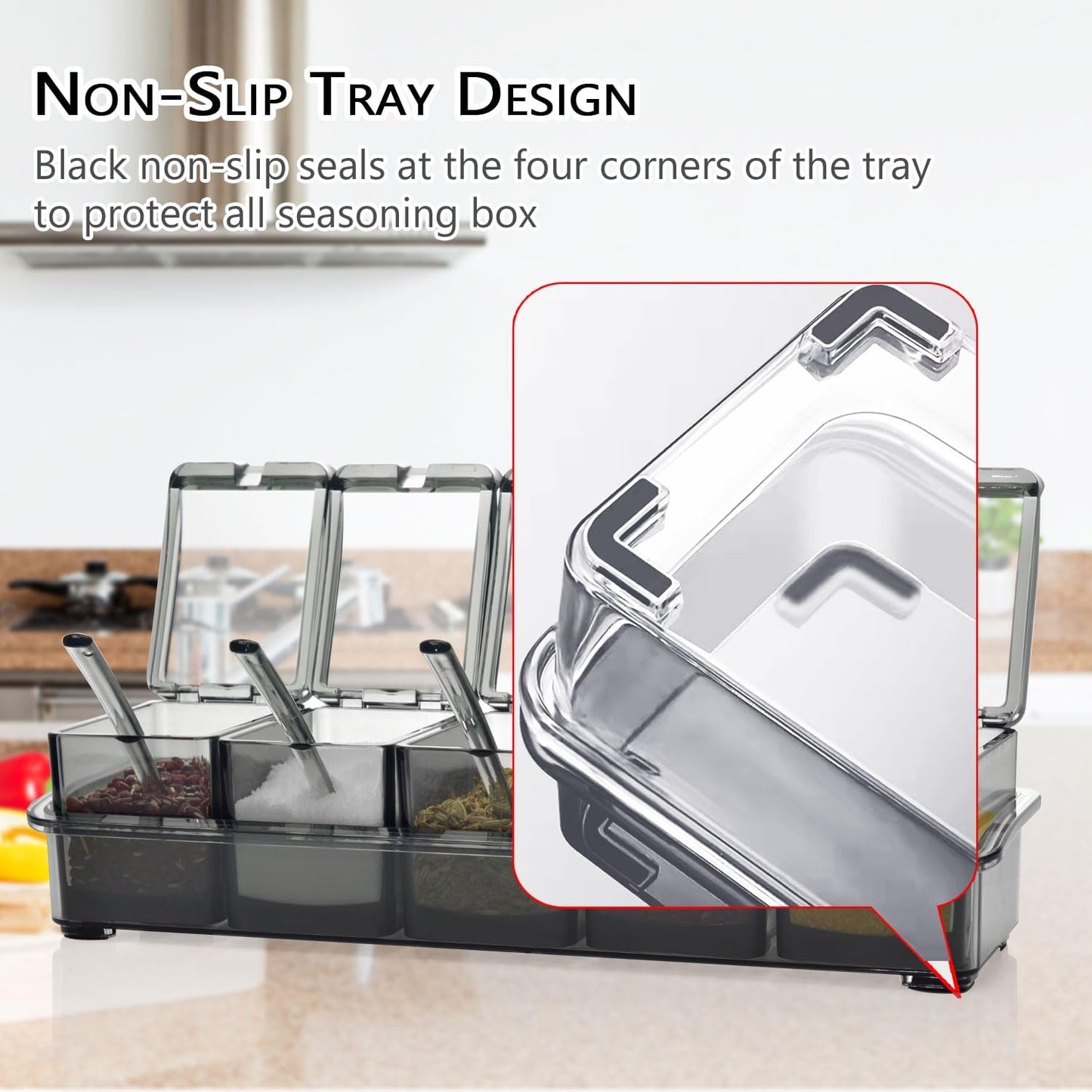 V·RESOURCING Clear Seasoning Box, 3 Pieces Seasoning Rack Spice Pots Storage Container for Spice Salt Sugar Cruet Liquid,Condiment Jars with 3 Spoons