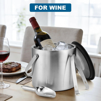 4L Stainless Steel Ice Bucket With Lid, Insulated Double-Wall Ice Buckets with Scoop & Tongs for Parties, Portable Ice Container for Chilled Champagne Wine Drink, Ideal for Home/Activities/Bar Freezer