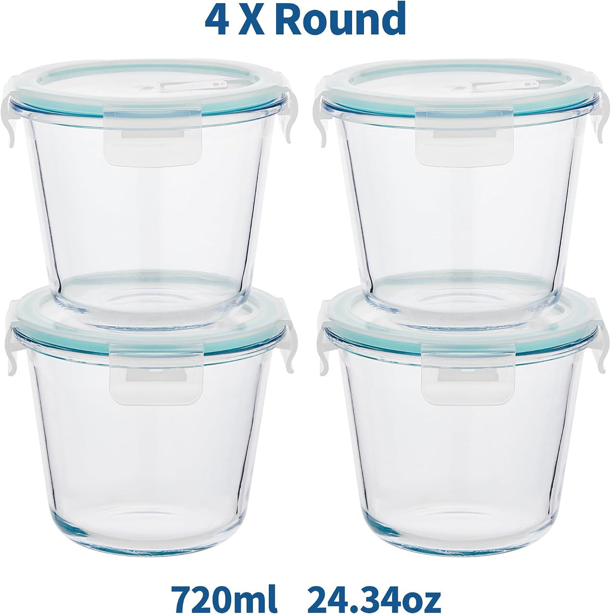8 PCS Glass Meal Prep Containers with Lids, Airtight 3 Cup Glass Storage Containers Set, Round Deep Soup Containers with Lids for Leftover, Microwave, Dishwasher, and Freezer Safe(4 Sets)