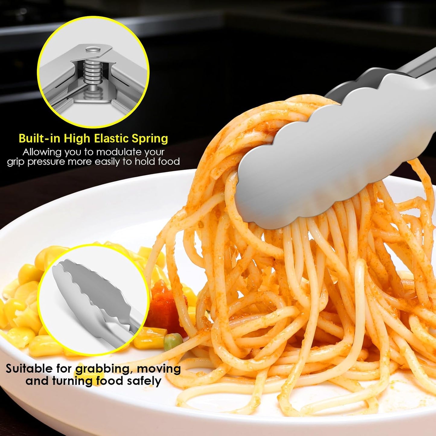 Stainless Steel Tongs for Cooking, Heat Resistant 600 Degrees Metal Kitchen Tongs with Silicone Grip, Locking Tongs for BBQ, Grilling, Serving, Salad, Dishwasher, Set of 2(9" and 12")