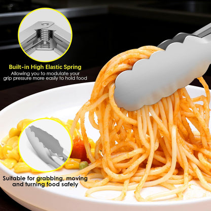 Stainless Steel Tongs for Cooking, Heat Resistant 600 Degrees Metal Kitchen Tongs with Silicone Grip, Locking Tongs for BBQ, Grilling, Serving, Salad, Dishwasher, Set of 2(9" and 12")