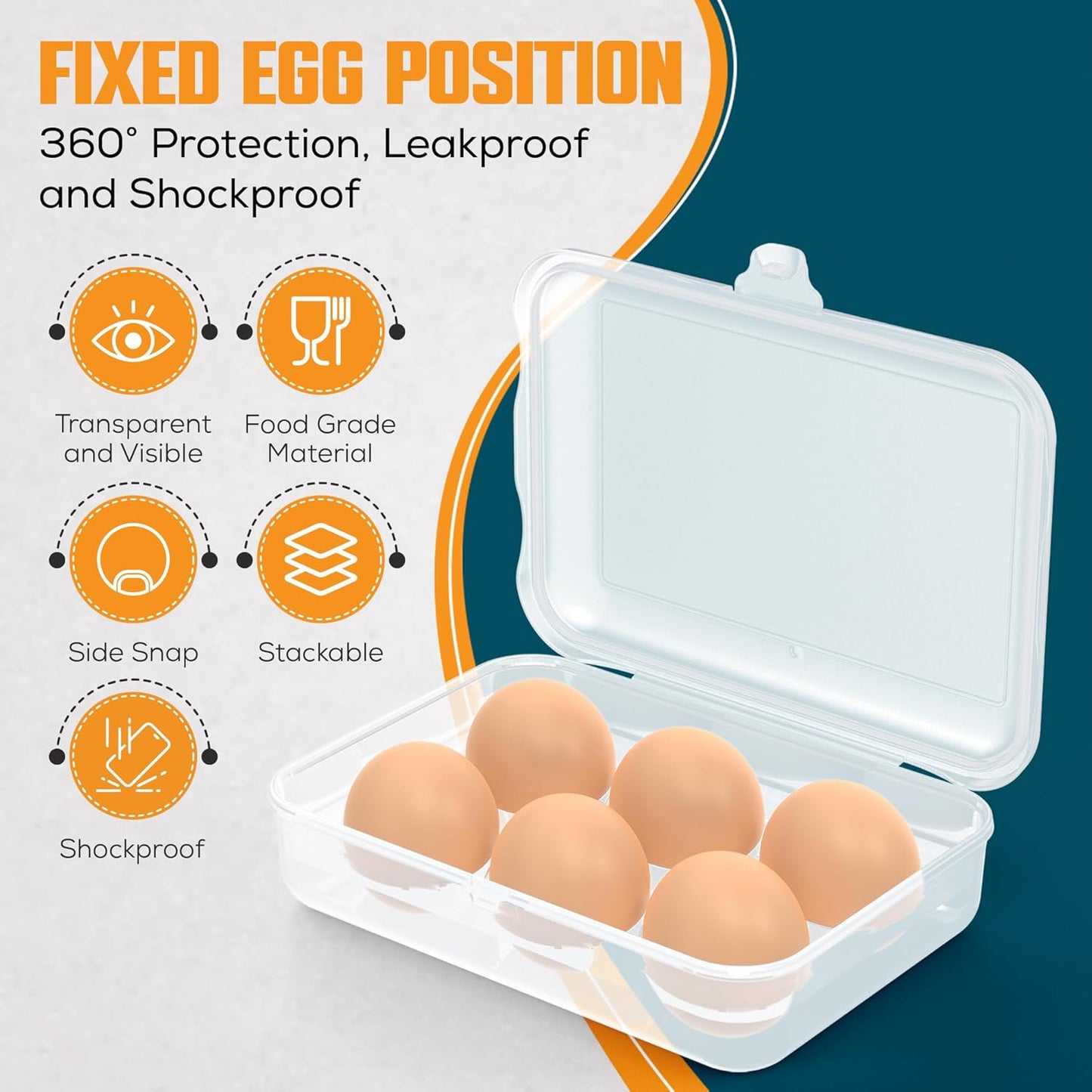 ZPU Egg Holder Camping, 1Pcs 6 Grid Egg Container, Plastic Egg Carrier for Camping Picnic Travel Outdoor Refrigerator Kitchen, Protective Egg Storage Case, Clear White
