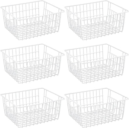 15.2" Metal Wire Baskets for Organizing 6 Pack, Household Pantry Storage Freezer Organizer Bins with Handles, Freezer Baskets for Upright Freezer, Refrigerators, Kitchen Cabinets, White