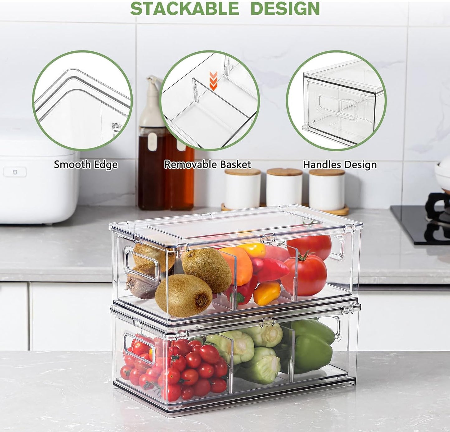 9.5QT Fridge Organizers and Storage Bins with Pull-out Drawer, Stackable Storage Drawer with Handle, Large Plastic Storage Container for Refridge, Kitchen,Under Sink, Bathroom, Pantry,1 Pack