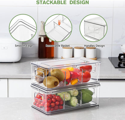 9.5QT Fridge Organizers and Storage Bins with Pull-out Drawer, Stackable Storage Drawer with Handle, Large Plastic Storage Container for Refridge, Kitchen,Under Sink, Bathroom, Pantry,1 Pack