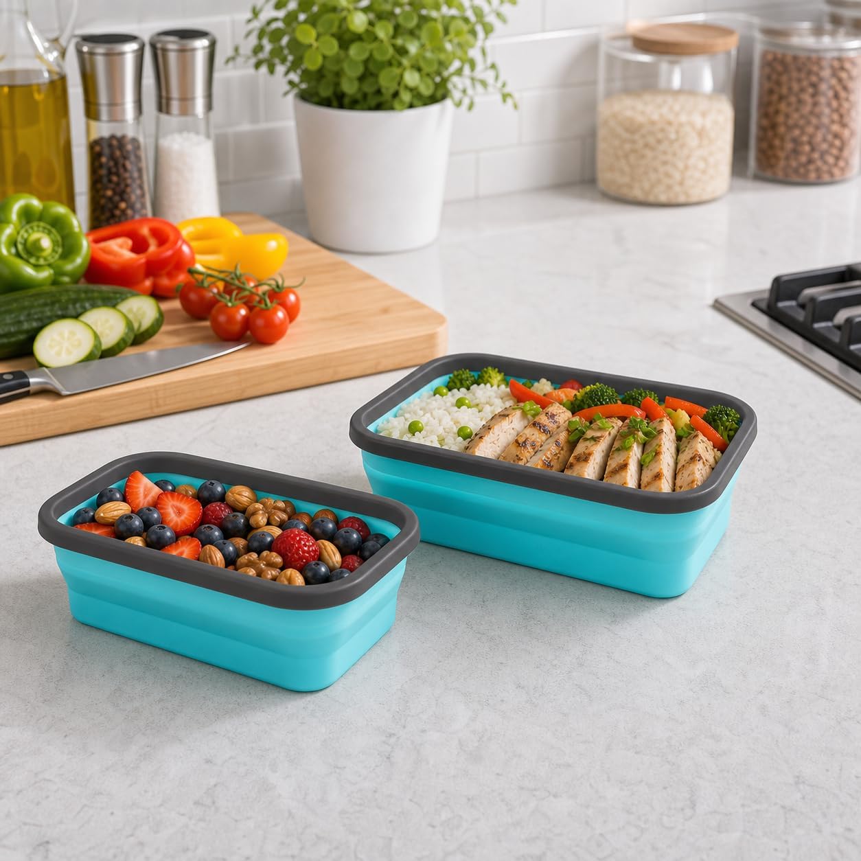 Guyuyii 4 Pack Space-Saving Collapsible Food Storage Containers with Lids | 12/17/27/40 oz Food-Grade Silicone Set for RV, Camping, Meal Prep, Small Kitchens - Microwave/Freezer/Dishwasher Safe