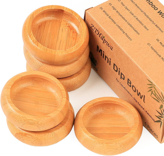 Dipping Bowls Set, Small Bamboo Pinch Bowls for Soy Sauce/Condiment/Snacks, Mini Serving Bowls for Charcuterie Board for BBQ/Entertaining, 1.4 oz Bamboo Wooden Ramekins