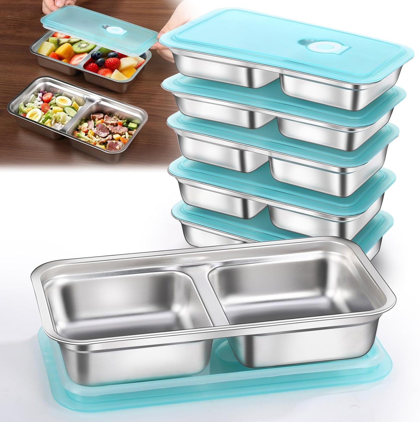 4 Pack Stainless Steel Snack Containers Reusable, Grab and Go 2 Compartment Food Storage Meal Prep Containers with Lids Stackable for Travel Camping School Lunch, Gifts for Gym Home Cooks