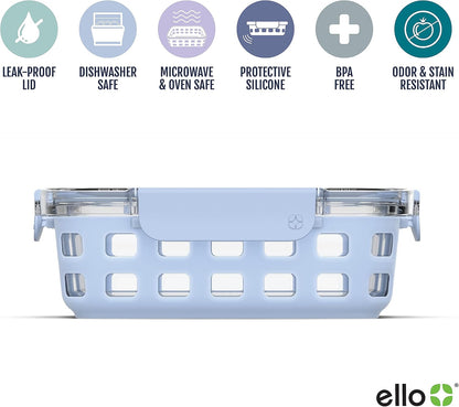 Ello Duraglass 3.4 Cup Meal Prep 10Pc,Set,Glass Food Storage Container with Silicone Sleeve and Airtight BPA-Free Plastic Lids,Dishwasher,Microwave & Freezer Safe,Evening Orchard,5 Count (Pack of 2)