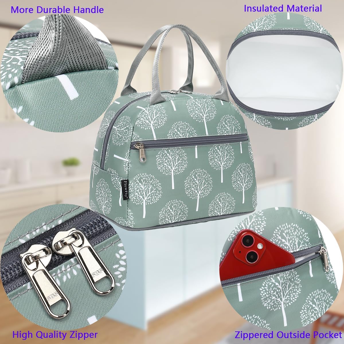 FlowFly Insulated Lunch Cooler Bag - Tote Bag Organizer for Women/Men, Black - Colors B