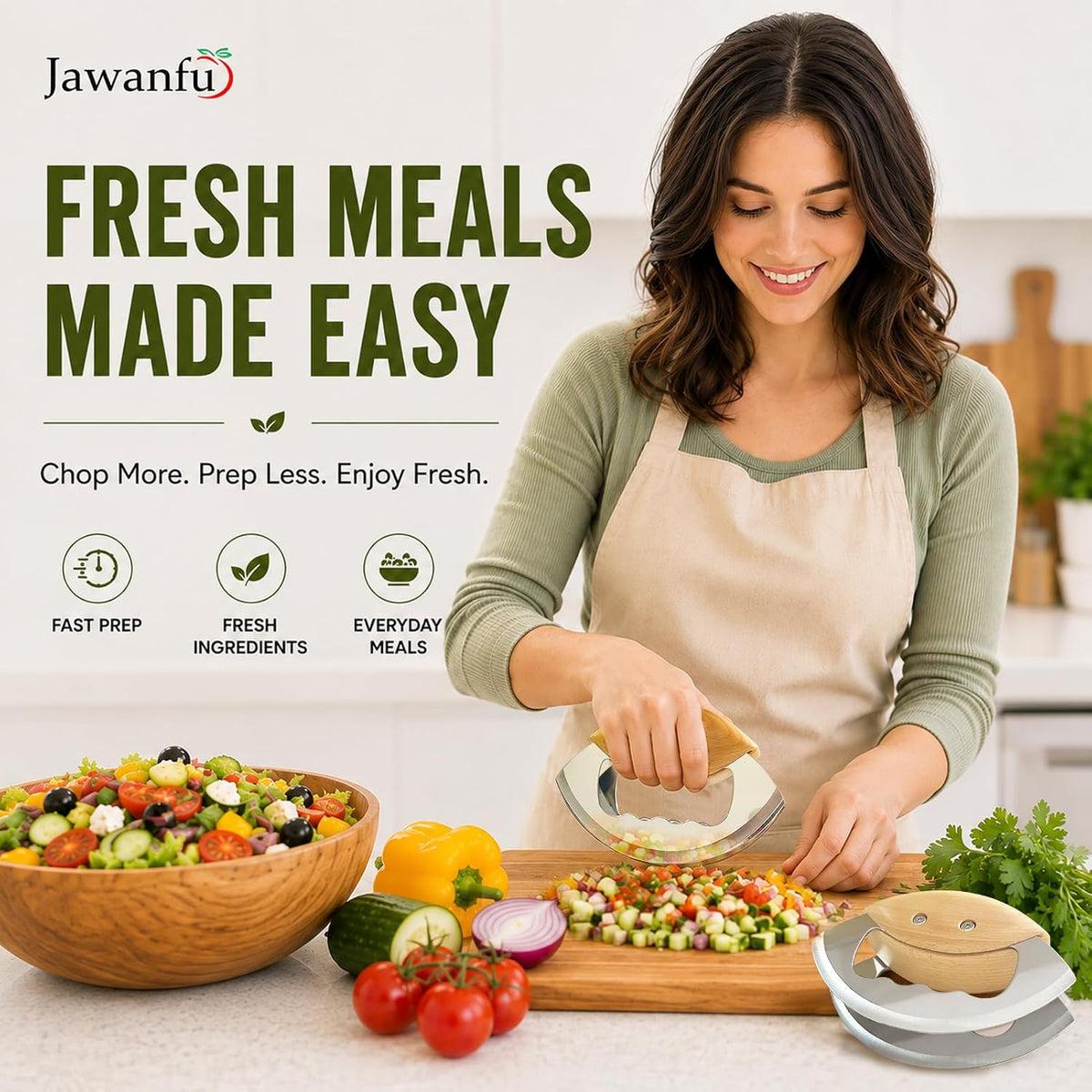 Salad Chopper Tools, Finely Chopped Salad Mezzaluna Knife