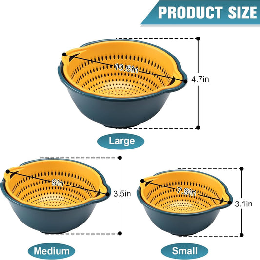 6 Piece Mixing Bowl and Colander Set – Nesting Strainer Bowls for Pasta, Salad, Fruit & Vegetables – BPA Free, Dishwasher Safe, Space-Saving Kitchen Prep Set