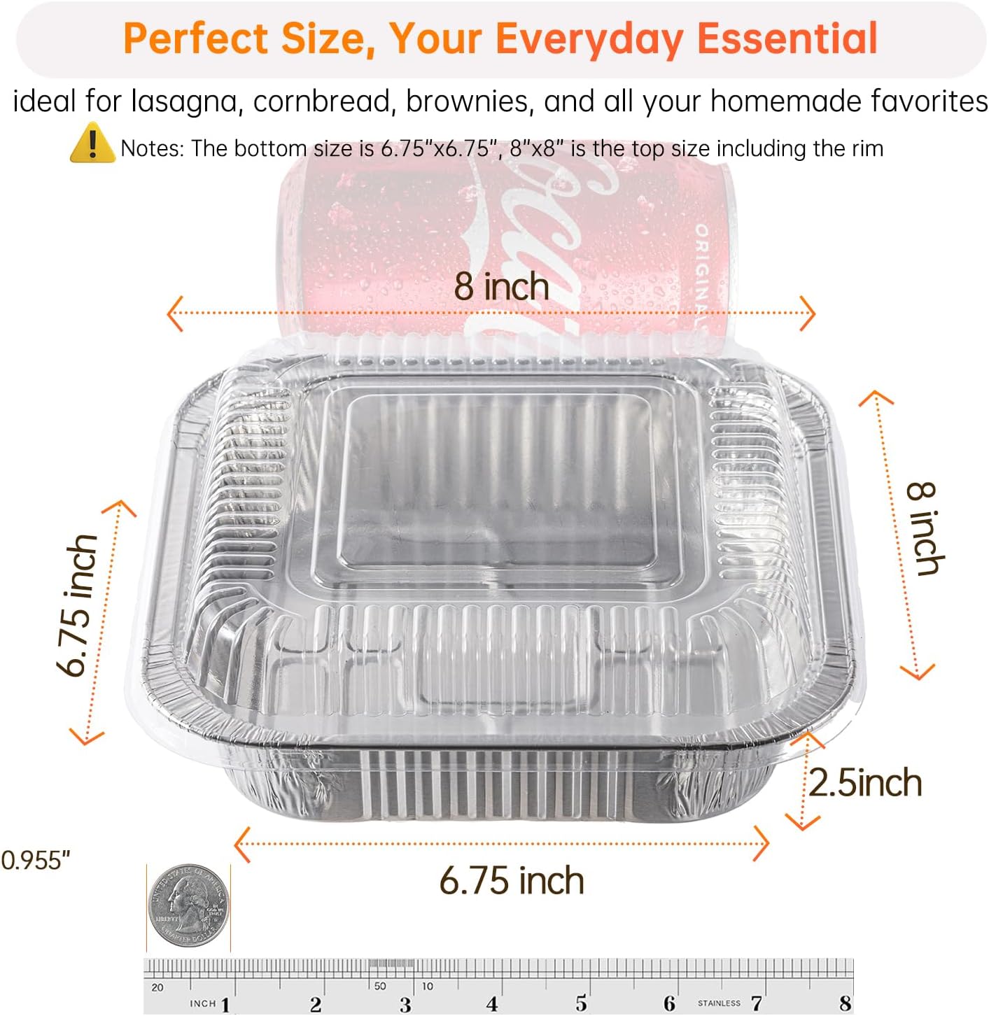8x8 Aluminum Pans - 20 Pack Disposable Foil Pans, Heavy Duty Square Aluminum Baking & Roasting Trays for Meal Prep, Food Storage, Heating & Party Serving