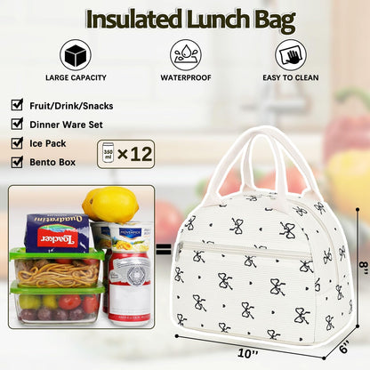 GYEUKHAM Lunch Bag Women, Lunch Box for Adult Men Kids Girls, Small Cute Lunchbox Tote Large Capacity Insulated Lunch Container Cooler for Work School Picnic Travel, Black White Stripes