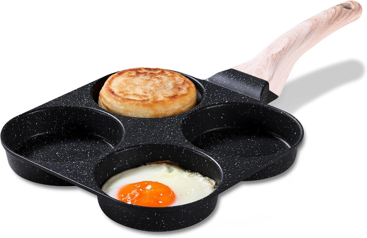 CAROTE 4-Cup Nonstick Granite Egg Pan, Cream White