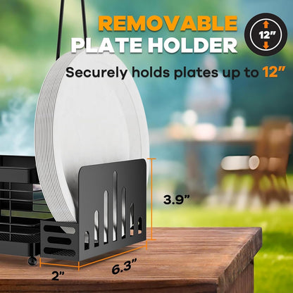 Grill Caddy with Paper Towel Holder, Picnic BBQ Condiment Utensil Organizer Caddy for Camping, Rv, Camping Accessories, Camping Essential, Camper Must Haves, Barbecue Tool Sets
