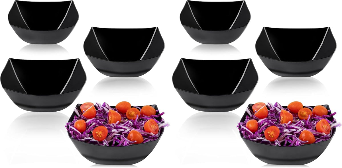 PLASTICPRO Disposable Square Serving Bowls, Party Snack or Salad Bowl, Plastic Clear or White Pack of 4 (16 OUNCE, White)