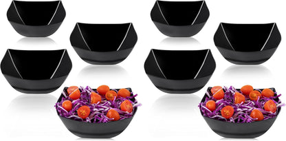 PLASTICPRO Disposable Square Serving Bowls, Party Snack or Salad Bowl, Plastic Clear or White Pack of 4 (16 OUNCE, White)