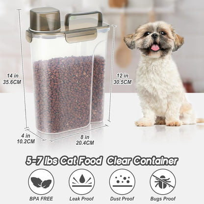 LEAWALK 5-7Lbs Dog Cat Food Storage Container with Upgraded Large Nozzle BPA-free, 4 Snap Seals Plastic Pet Food Storage Containers with Handles are Easy to Clean and Carry