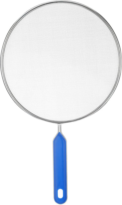 1PCS Splatter Screen for Frying Pan, 8Inch Stainless Steel Splatter Guard for Frying Pan Cooking Pots Food Strainer and Universal Cookware for Cooking, Kitchen Splash Guard No Oil Mess, No Burns(Blue)