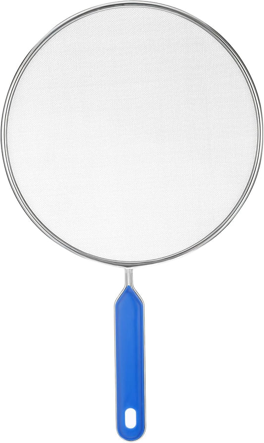 1PCS Splatter Screen for Frying Pan, 8Inch Stainless Steel Splatter Guard for Frying Pan Cooking Pots Food Strainer and Universal Cookware for Cooking, Kitchen Splash Guard No Oil Mess, No Burns(Blue)