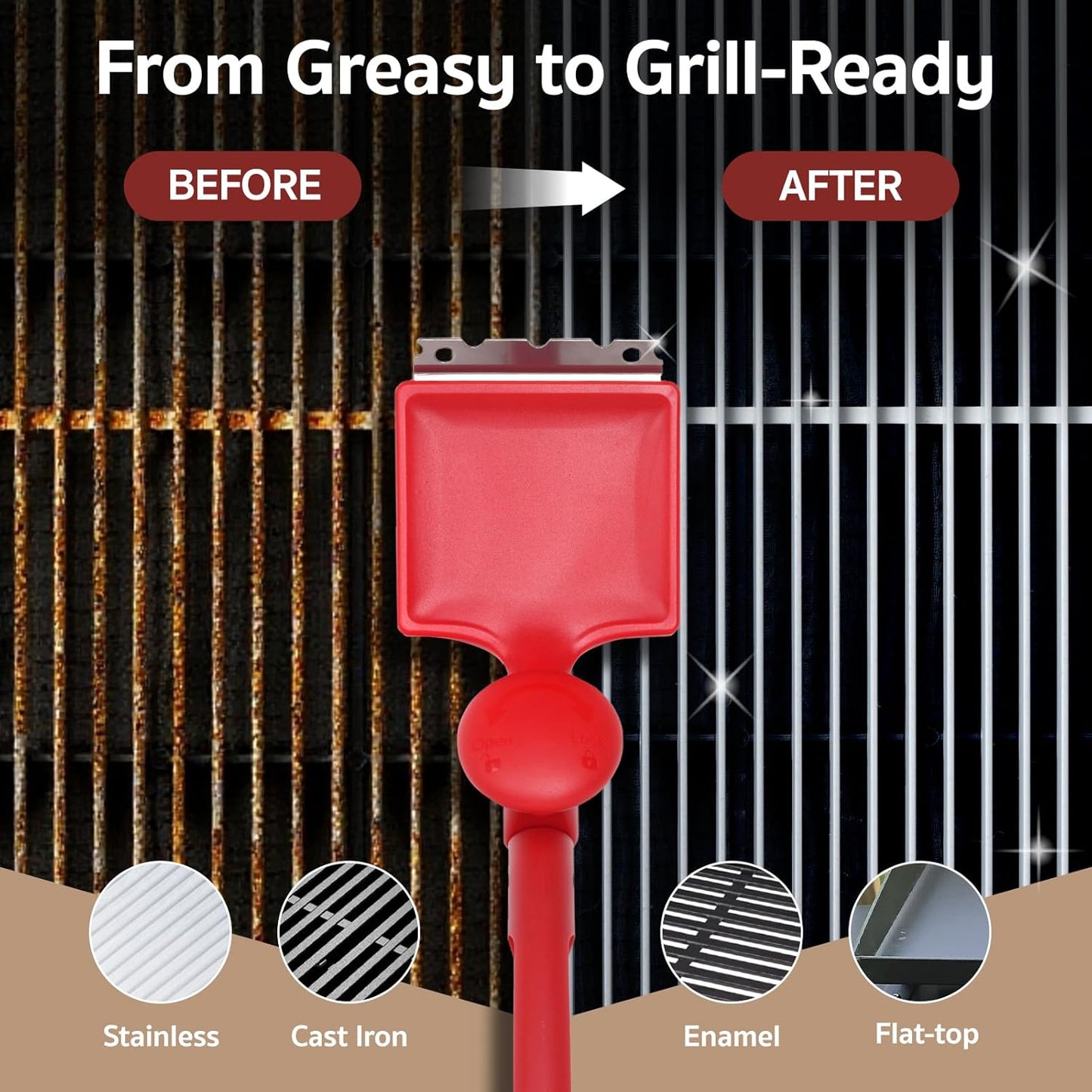 GASPRO Steam Grill Brush Bristle Free for Outdoor Grill, BBQ Grill Cleaning Brush with Replaceable Scrub Sponge Head & Scraper, Ergonomic Handle, Safe for Stainless Steel, Cast Iron & Porcelain Grate
